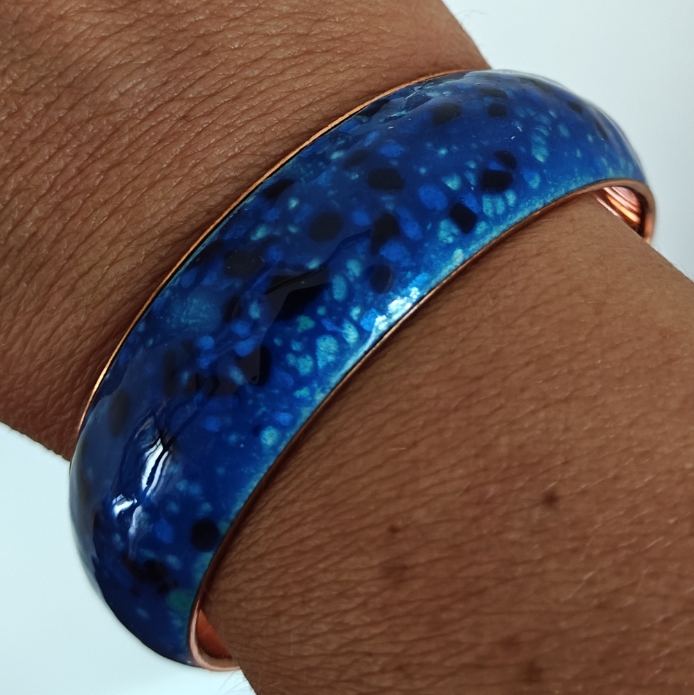 Vintage Signed Matisse Renoir Blue Enamel Copper Bangle Bracelet